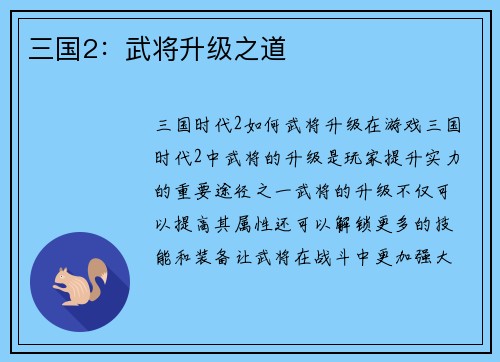 三国2：武将升级之道